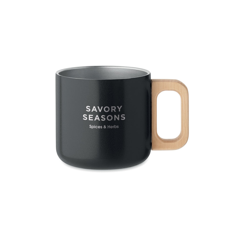 Mug personnalisé acier double paroi poignée en bois 350 ml