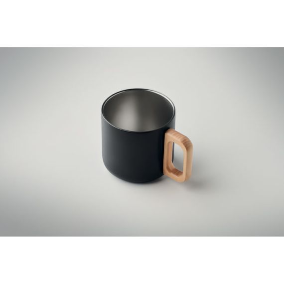 Mug personnalisé acier double paroi poignée en bois 350 ml