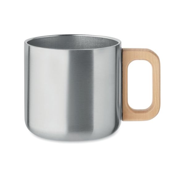 Mug personnalisé acier double paroi poignée en bois 350 ml