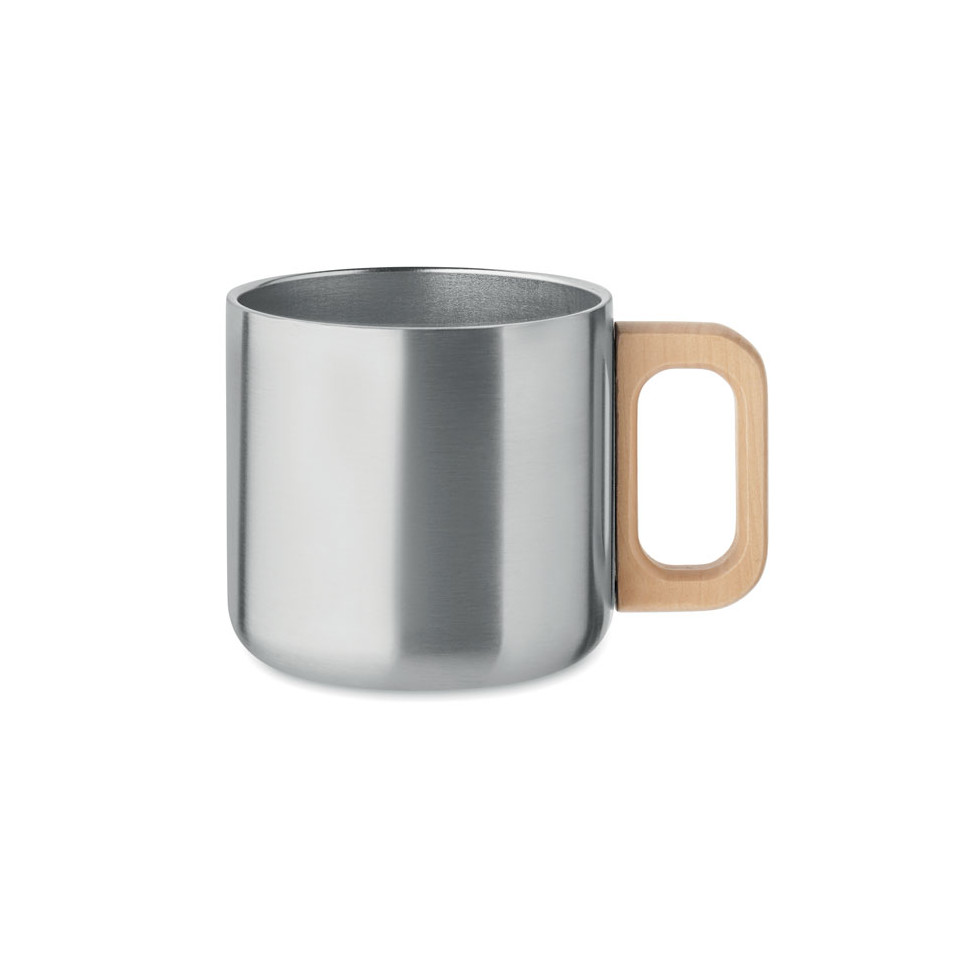 Mug personnalisé acier double paroi poignée en bois 350 ml