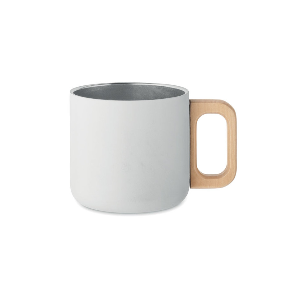 Mug personnalisé acier double paroi poignée en bois 350 ml