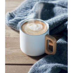 Mug personnalisé acier double paroi poignée en bois 350 ml