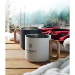 Mug personnalisé acier double paroi poignée en bois 350 ml