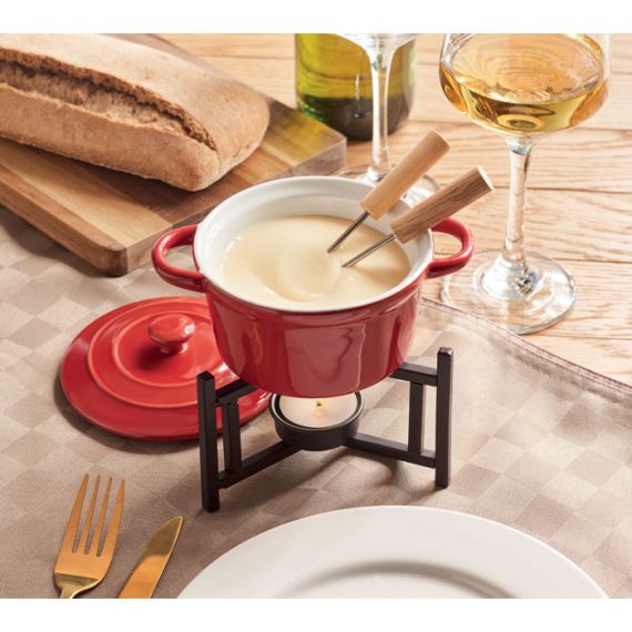 Petit service à fondue personnalisé en céramique avec couvercle pour deux personnes 