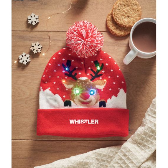 Bonnet de Noël lumineux publicitaire tricoté avec 6 led Shimas Light