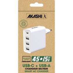 Chargeur publicitaire Secteur Intelligent 6A 3 USB et TYPE-C 60W Akashi