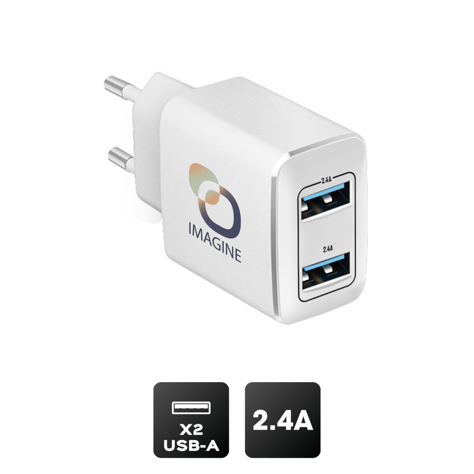 Chargeur publicitaire Secteur Prise Muraleà Charge Rapideavec 2 Ports USB Akashi