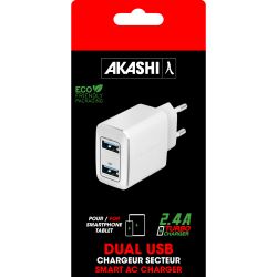 Chargeur publicitaire Secteur Prise Muraleà Charge Rapideavec 2 Ports USB Akashi