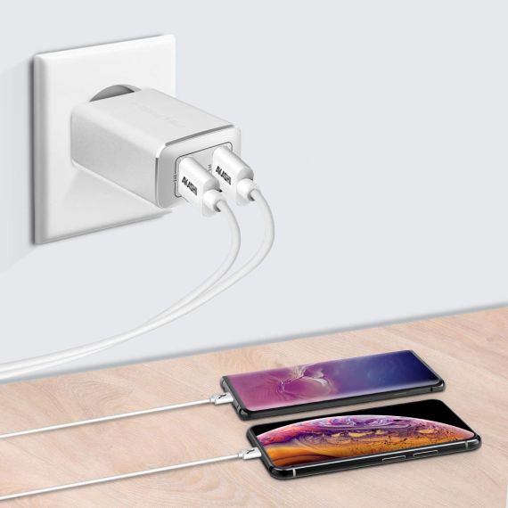 Chargeur publicitaire Secteur Prise Muraleà Charge Rapideavec 2 Ports USB Akashi