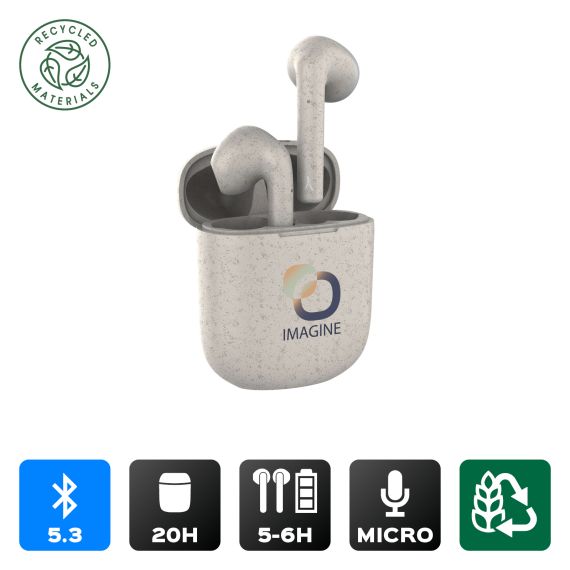 Ecouteurs publicitaires Bluetooth Sans-fil EARBUDS 100% ECO-RESPONSABLES Akashi