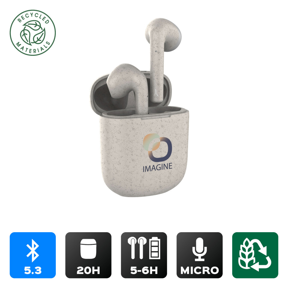 Ecouteurs publicitaires Bluetooth Sans-fil EARBUDS 100% ECO-RESPONSABLES Akashi