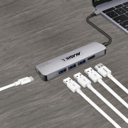 Adaptateur publicitaire Hub USB-C 5 en 1 HDMI, 3 Ports USB, Port USB-C Power Delivery Akashi