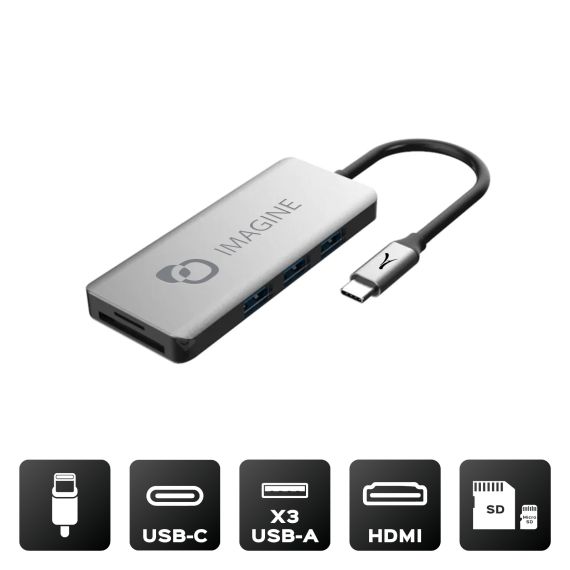 Adaptateur publicitaire Hub USB C 7-en-1 HDMI, 3 Ports USB, Port USB-C Power Delivery, Lecteur de Cartes SD/Micro-SD Akashi