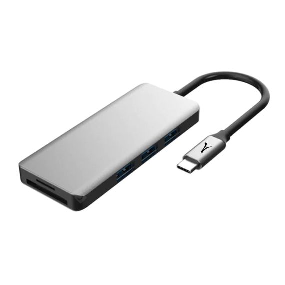 Adaptateur publicitaire Hub USB C 7-en-1 HDMI, 3 Ports USB, Port USB-C Power Delivery, Lecteur de Cartes SD/Micro-SD Akashi