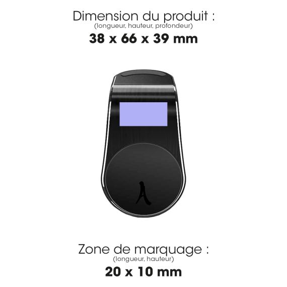 Support publicitaire Aluminium Aimanté de Téléphone pour Voiture avec Fixation Grille d'Aération avec 3 Plaques Aimantée Akashi