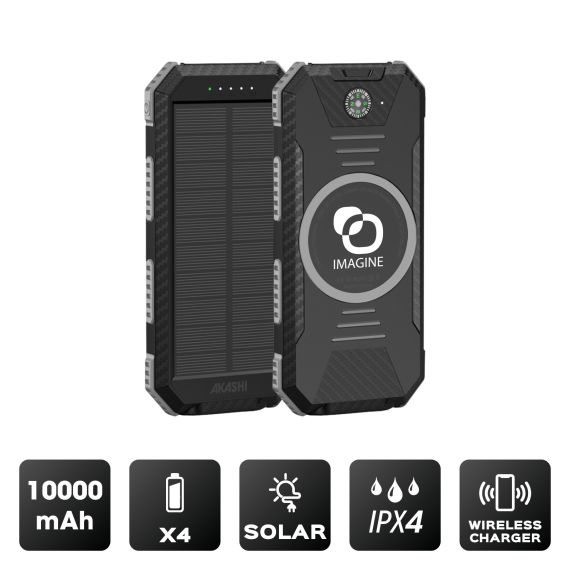 Batterie publicitaire Powerbank Solaire Renforcée à Induction 10,000mAh Akashi