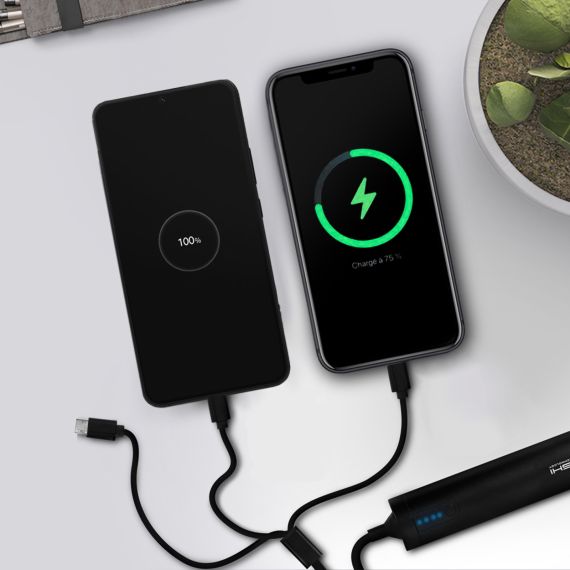 Câble publicitaire 3 en 1 avec Batterie Intégrée, Connectique Lightning Apple, USB-C, Micro-USB, 2600 mAh Akashi