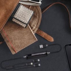 Câble publicitaire 3 en 1 avec Batterie Intégrée, Connectique Lightning Apple, USB-C, Micro-USB, 2600 mAh Akashi