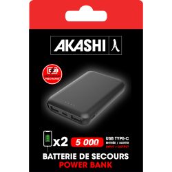 Batterie publicitaire Type C Powerbank 5,000 mAh Ports USB, Finition "Soft Touch" Akashi