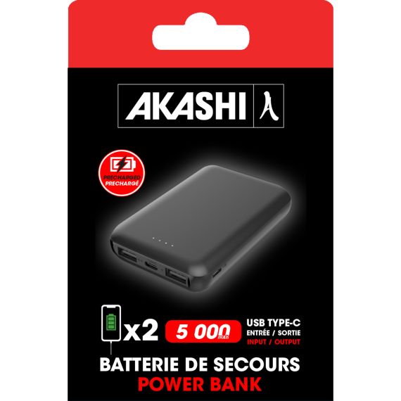 Batterie publicitaire Type C Powerbank 5,000 mAh Ports USB, Finition "Soft Touch" Akashi