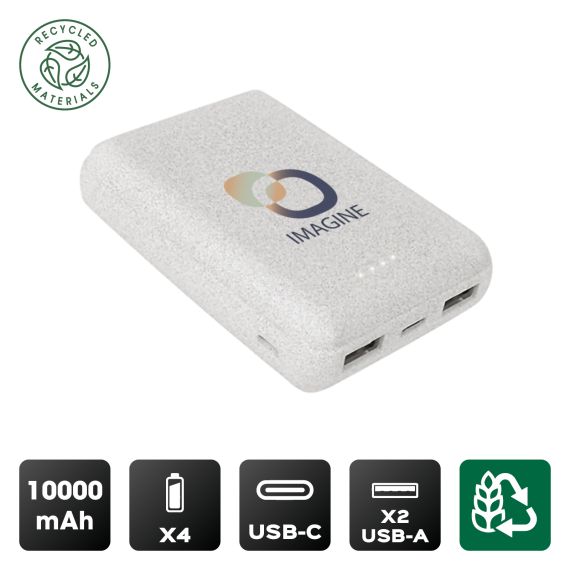 BATTERIE publicitaire DE SECOURS ULTRA COMPACTE & ECO-RESPONSABLE 2 USB 10 000 mAh Akashi