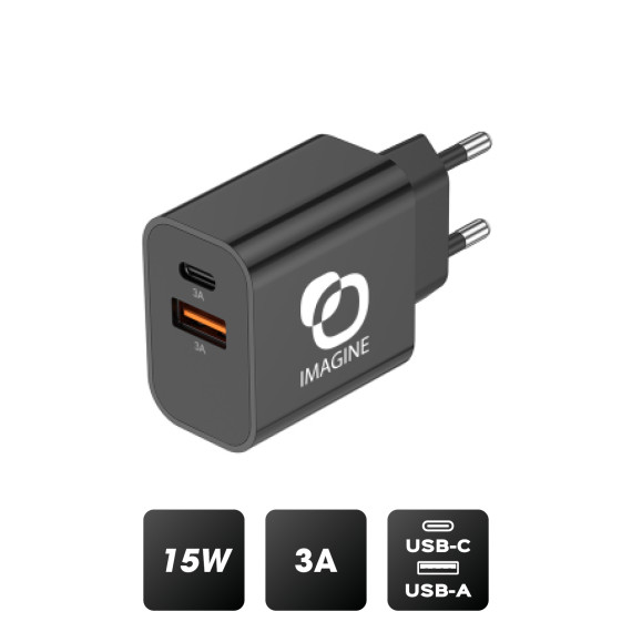 Chargeur publicitaire secteur usb type-c 15w + usb-a