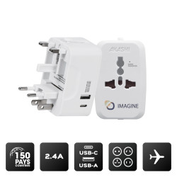 Adaptateur publicitaire universel de voyage avec sorties usb-c et usb-a