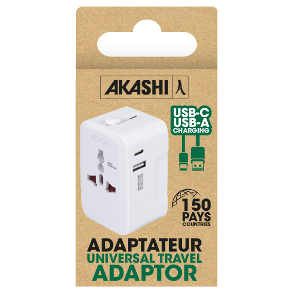 Adaptateur publicitaire universel de voyage avec sorties usb-c et usb-a