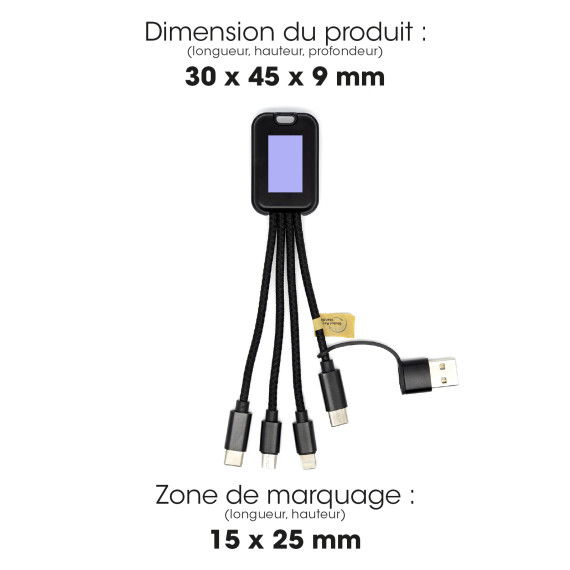 Cable publicitaire 5 en 1 - 2.4a - charge rapide rabs certifie