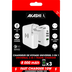 Chargeur publicitaire de voyage universel 3 en 1 prise eu / uk / us