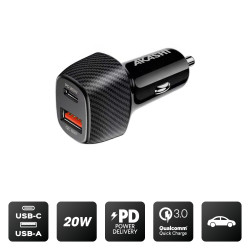 Chargeur publicitaire allume cigare turbo cac usb type-c 20w et usb-a qc3.0