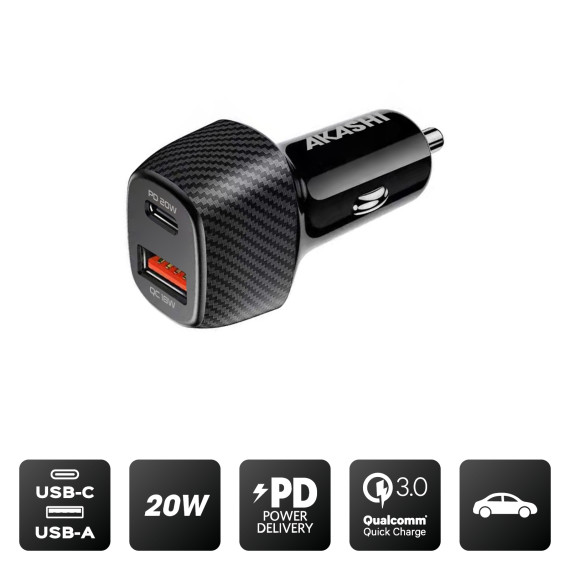 Chargeur publicitaire allume cigare turbo cac usb type-c 20w et usb-a qc3.0