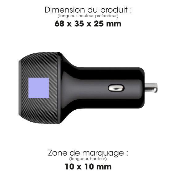 Chargeur publicitaire allume cigare turbo cac usb type-c 20w et usb-a qc3.0