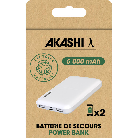 Batterie publicitaire de secours en plastique recyclé ultra compacte - 5000 mah