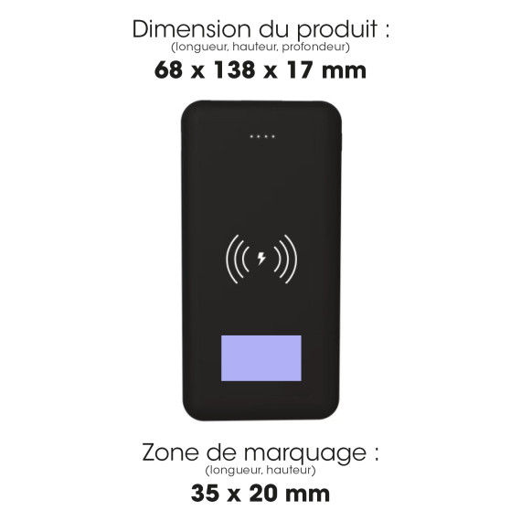 Batterie publicitaire de secours chargement sans fil 10 000 mah