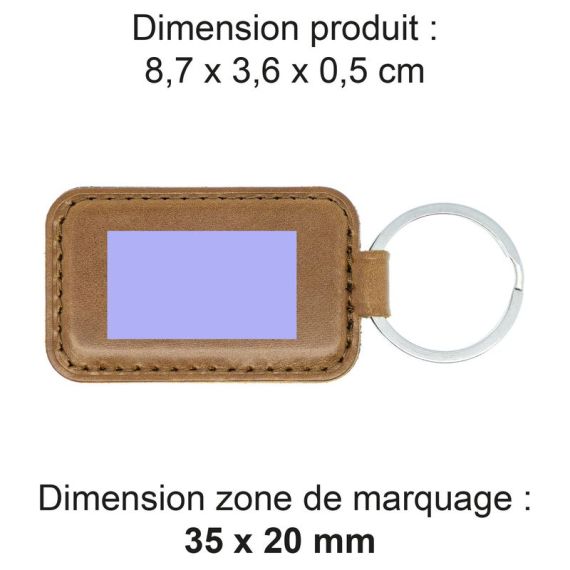 Porte-clé publicitaire en cuir véritable fabriqué en Europe 8,7 x 3,6 x 0,5 cm Akashi