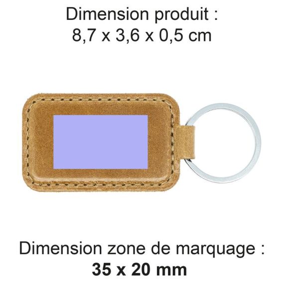 Porte-clé publicitaire en cuir véritable fabriqué en Europe 8,7 x 3,6 x 0,5 cm Akashi