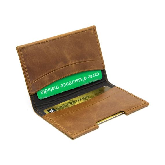 Porte-cartes folio publicitaire avec ou sans Anti-RFID en cuir véritable fabriqué en Europe 10 x 6,6 x 0,7 cm Akashi