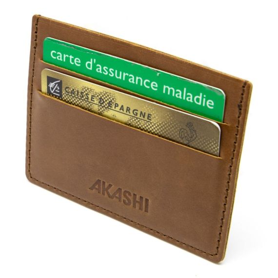 Porte-cartes publicitaire horizontal avec ou sans Anti-RFID en cuir véritable fabriqué en Europe 10,3 x 7,3 x 0,4 cm Akashi