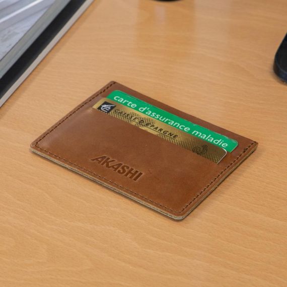 Porte-cartes publicitaire horizontal avec ou sans Anti-RFID en cuir véritable fabriqué en Europe 10,3 x 7,3 x 0,4 cm Akashi