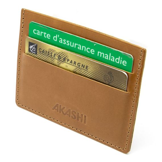 Porte-cartes publicitaire horizontal avec ou sans Anti-RFID en cuir véritable fabriqué en Europe 10,3 x 7,3 x 0,4 cm Akashi