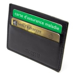 Porte-cartes publicitaire horizontal avec ou sans Anti-RFID en cuir véritable fabriqué en Europe 10,3 x 7,3 x 0,4 cm Akashi