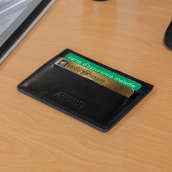 Porte-cartes publicitaire horizontal avec ou sans Anti-RFID en cuir véritable fabriqué en Europe 10,3 x 7,3 x 0,4 cm Akashi