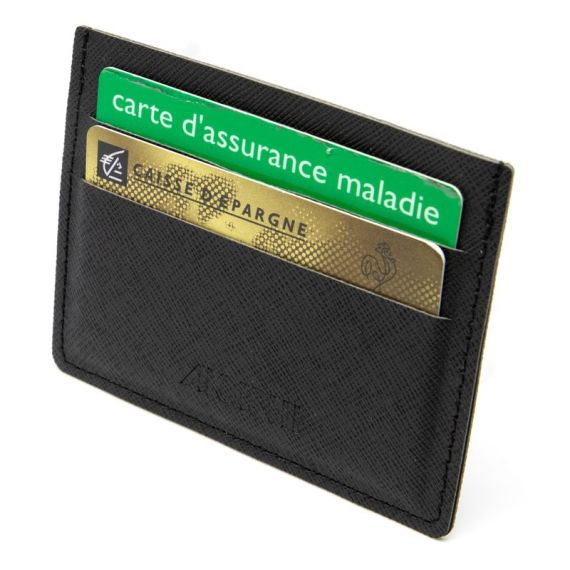 Porte-cartes publicitaire horizontal avec ou sans Anti-RFID en simili-cuir grainé fabriqué en Europe 10,3 x 7,3 x 0,4 cm Akashi