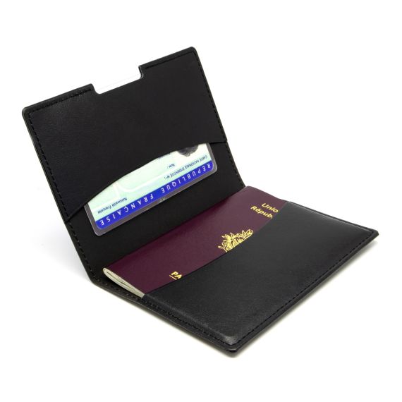 Porte-passeport publicitaire et carte grise et assurance en simili-cuir lisse fabriqué en Europe 13,5 x 9,6 x 0,6 cm Akashi