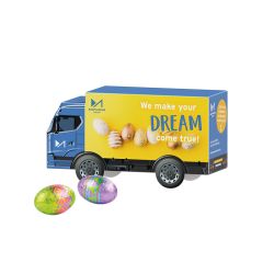 Camion, Vanpublicitaire personnalisable fabriqué en Europe avec œufs de pâques en chocolat