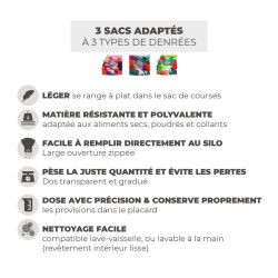 Sac à vrac alimentaire souple avec bouchon de fermeture réutilisable personnalisable FILL GOOD écologique fabriqué en France