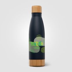 Bouteille publicitaire en acier inoxydable à double paroi Ibiza Bamboo 650 ml