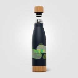 Bouteille publicitaire en acier inoxydable à double paroi Ibiza Bamboo 650 ml