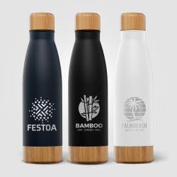 Bouteille publicitaire en acier inoxydable à double paroi Ibiza Bamboo 650 ml